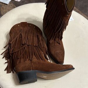 Brown Fringe Suede Western Boots